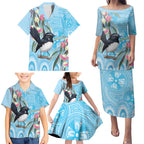 Willie wagtail Australia Family Matching Puletasi and Hawaiian Shirt Eucalyptus Blossoms Aboriginal Art - Aussie Hoodie