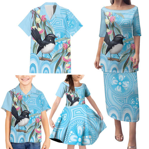 Willie wagtail Australia Family Matching Puletasi and Hawaiian Shirt Eucalyptus Blossoms Aboriginal Art - Aussie Hoodie