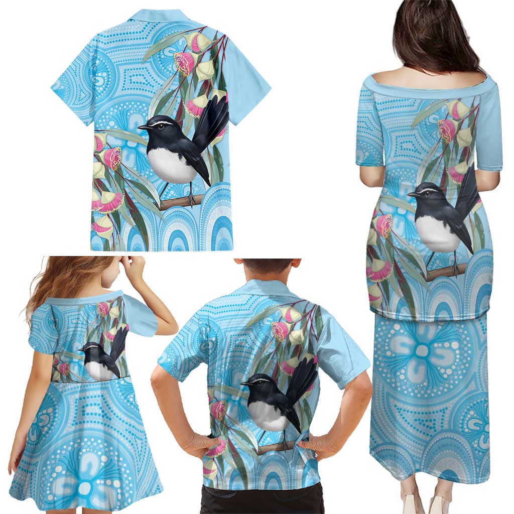 Willie wagtail Australia Family Matching Puletasi and Hawaiian Shirt Eucalyptus Blossoms Aboriginal Art - Aussie Hoodie