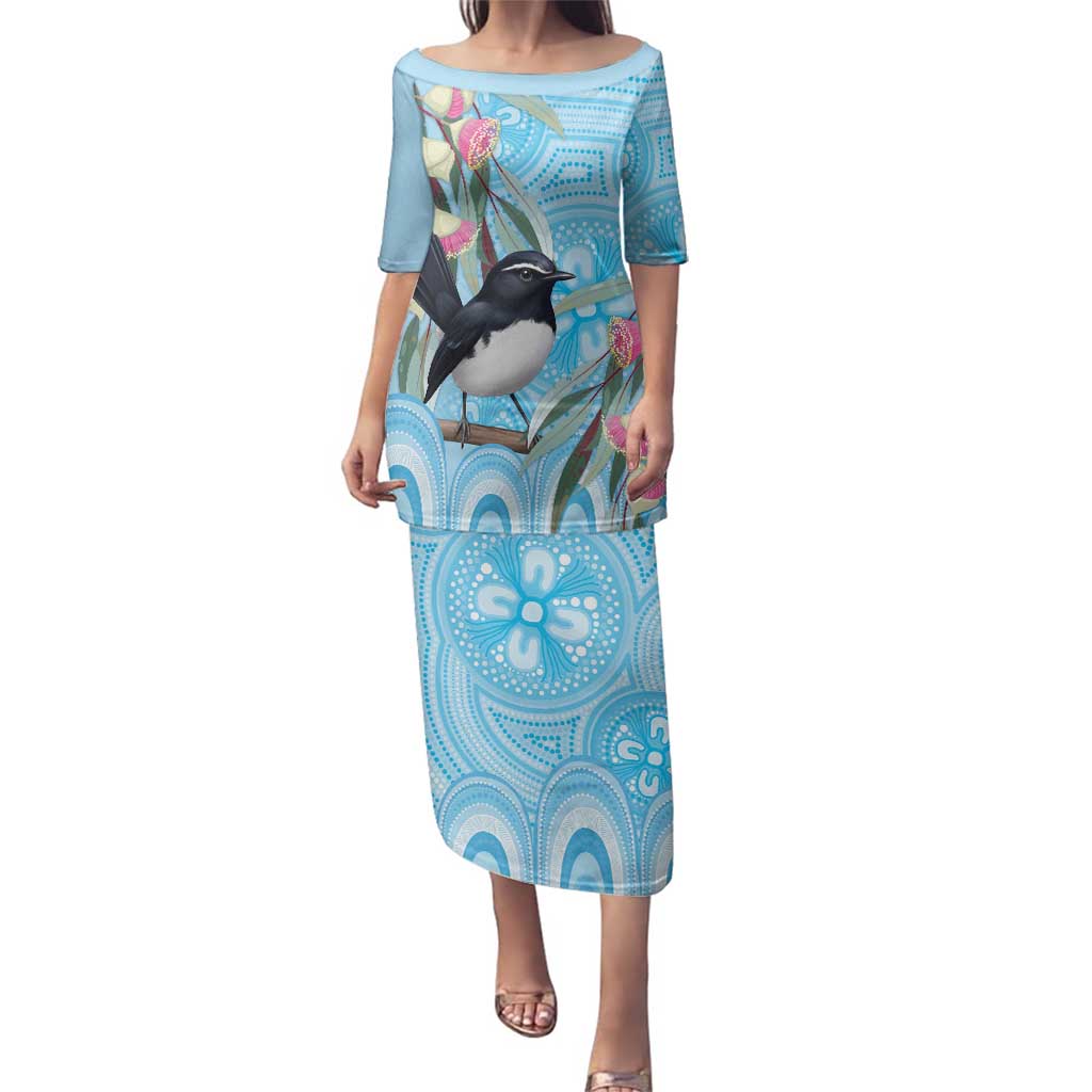 Willie wagtail Australia Family Matching Puletasi and Hawaiian Shirt Eucalyptus Blossoms Aboriginal Art - Aussie Hoodie