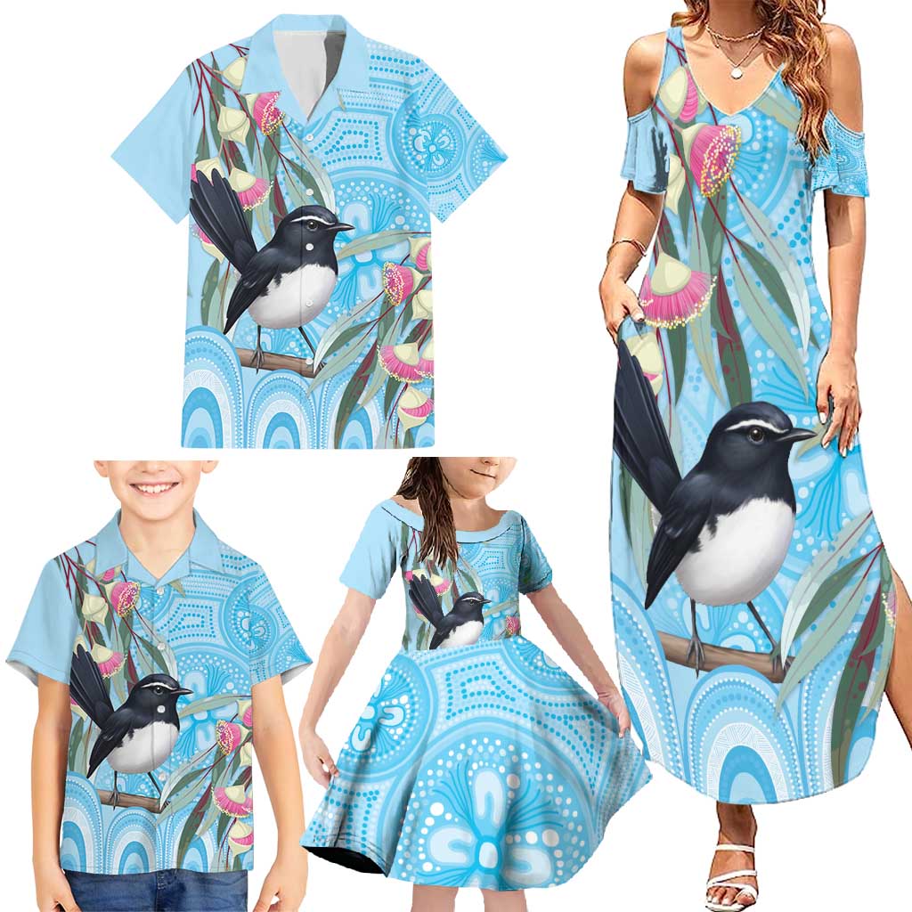 Willie wagtail Australia Family Matching Summer Maxi Dress and Hawaiian Shirt Eucalyptus Blossoms Aboriginal Art - Aussie Hoodie