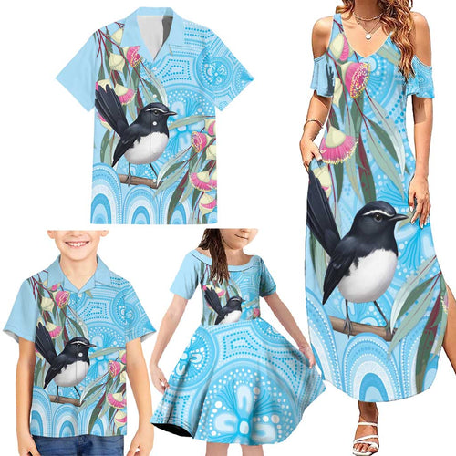 Willie wagtail Australia Family Matching Summer Maxi Dress and Hawaiian Shirt Eucalyptus Blossoms Aboriginal Art - Aussie Hoodie