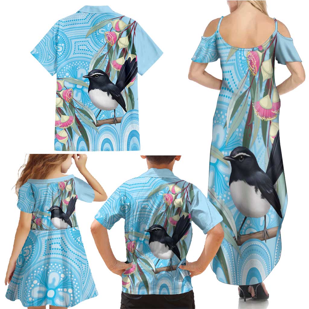 Willie wagtail Australia Family Matching Summer Maxi Dress and Hawaiian Shirt Eucalyptus Blossoms Aboriginal Art - Aussie Hoodie
