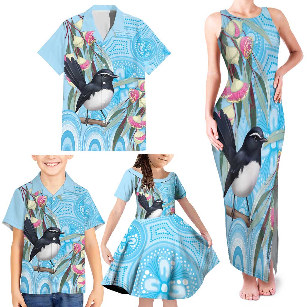 Willie wagtail Australia Family Matching Tank Maxi Dress and Hawaiian Shirt Eucalyptus Blossoms Aboriginal Art - Aussie Hoodie