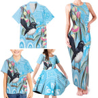 Willie wagtail Australia Family Matching Tank Maxi Dress and Hawaiian Shirt Eucalyptus Blossoms Aboriginal Art - Aussie Hoodie