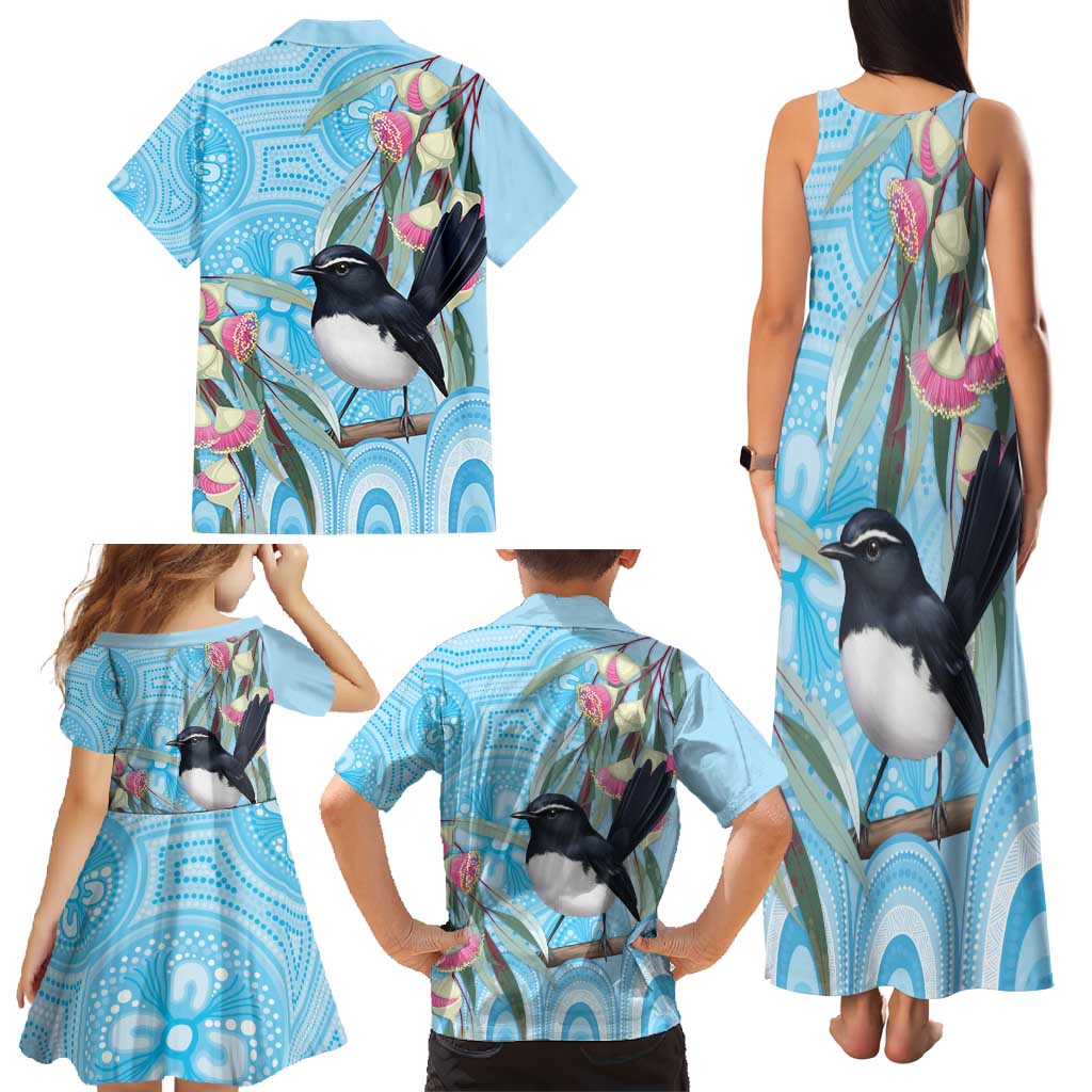 Willie wagtail Australia Family Matching Tank Maxi Dress and Hawaiian Shirt Eucalyptus Blossoms Aboriginal Art - Aussie Hoodie