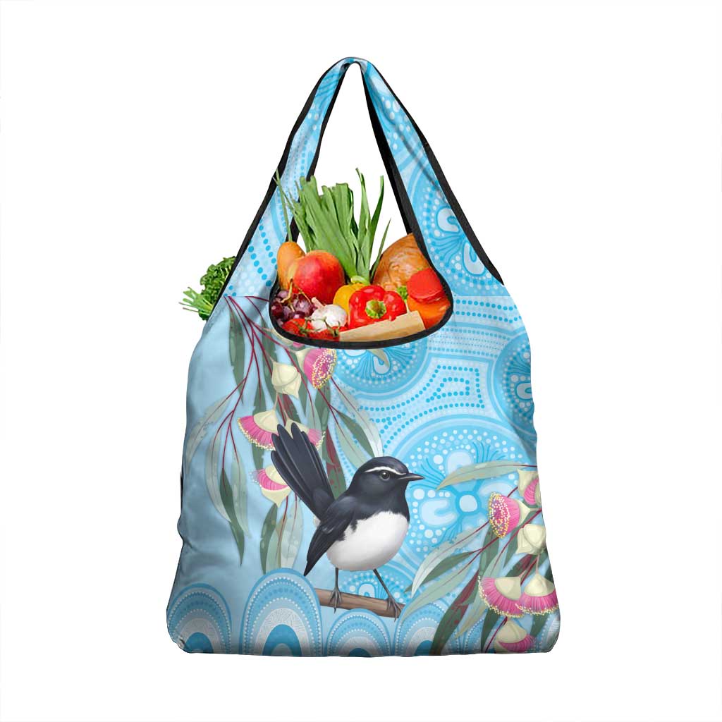 Willie wagtail Australia Grocery Bag Eucalyptus Blossoms Aboriginal Art - Aussie Hoodie