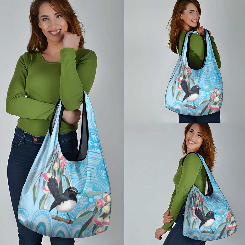 Willie wagtail Australia Grocery Bag Eucalyptus Blossoms Aboriginal Art - Aussie Hoodie
