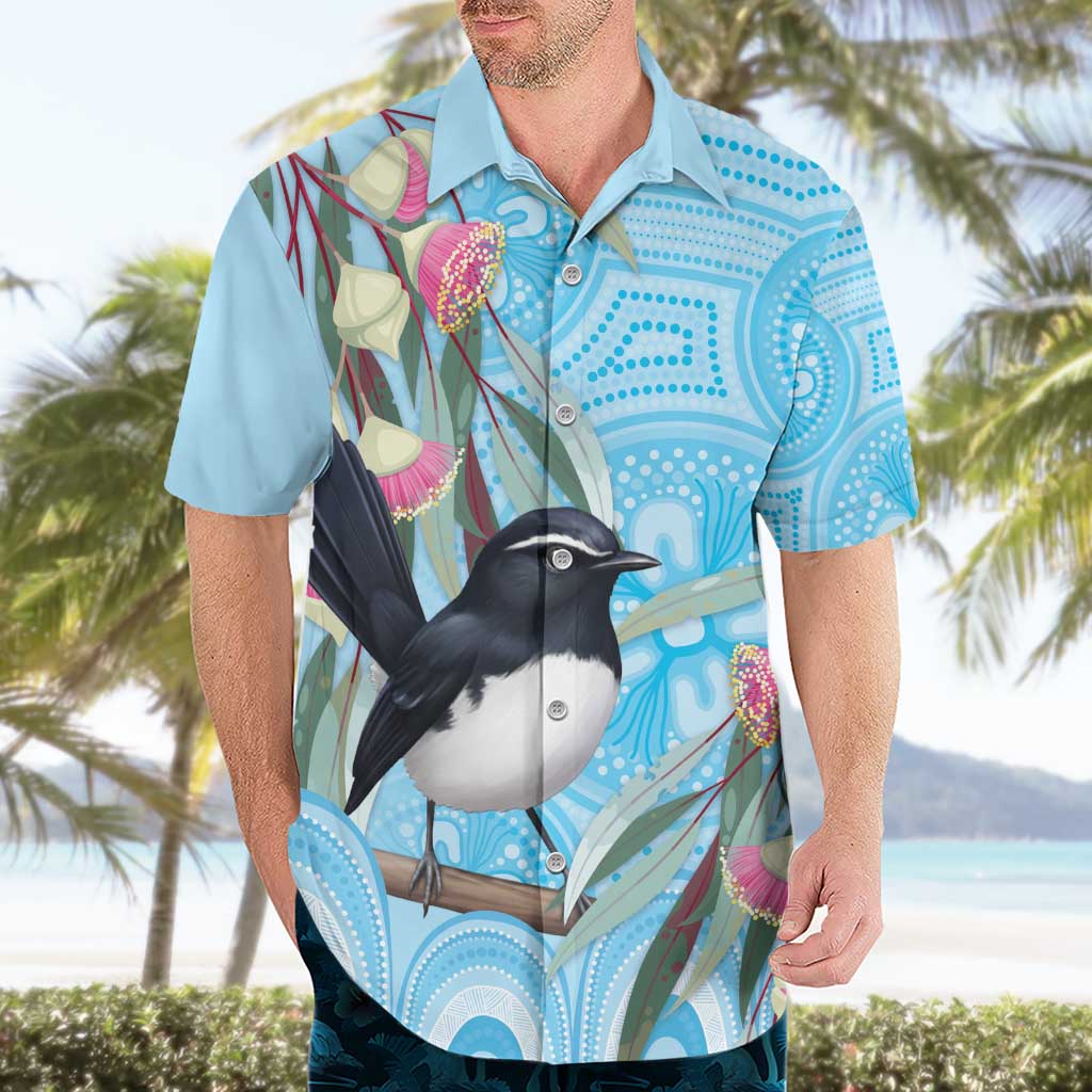Willie wagtail Australia Hawaiian Shirt Eucalyptus Blossoms Aboriginal Art - Aussie Hoodie