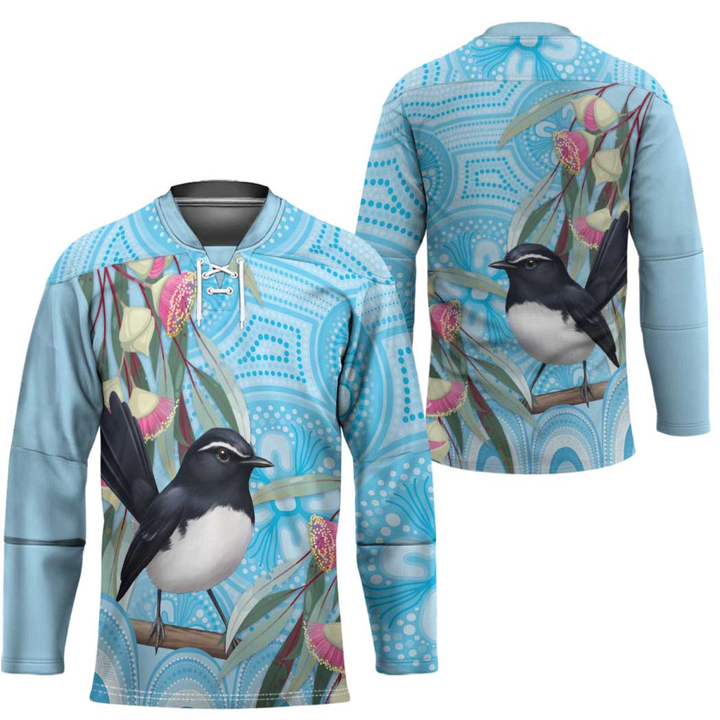 Willie wagtail Australia Hockey Jersey Eucalyptus Blossoms Aboriginal Art - Aussie Hoodie