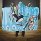 Willie wagtail Australia Hooded Blanket Eucalyptus Blossoms Aboriginal Art - Aussie Hoodie