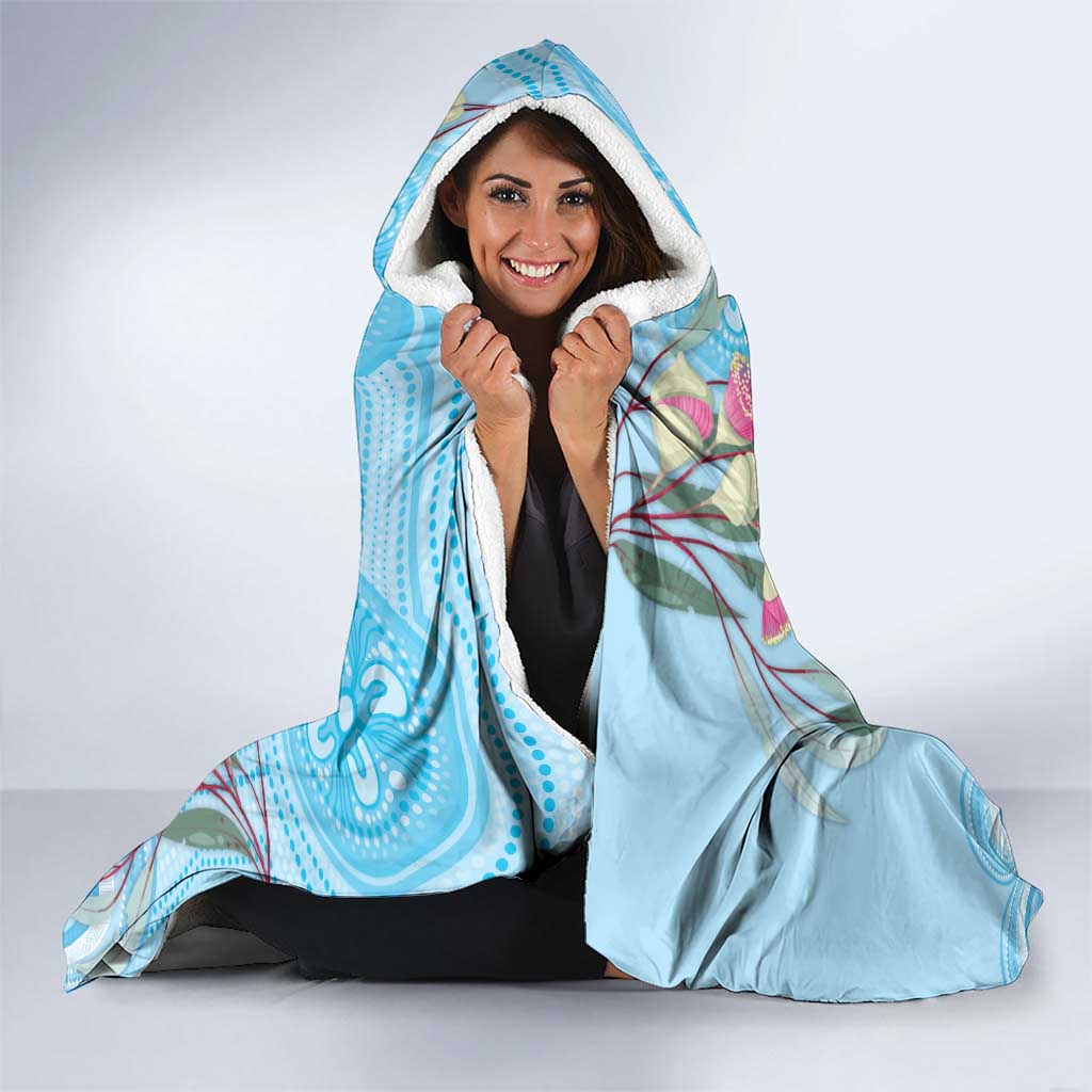 Willie wagtail Australia Hooded Blanket Eucalyptus Blossoms Aboriginal Art - Aussie Hoodie