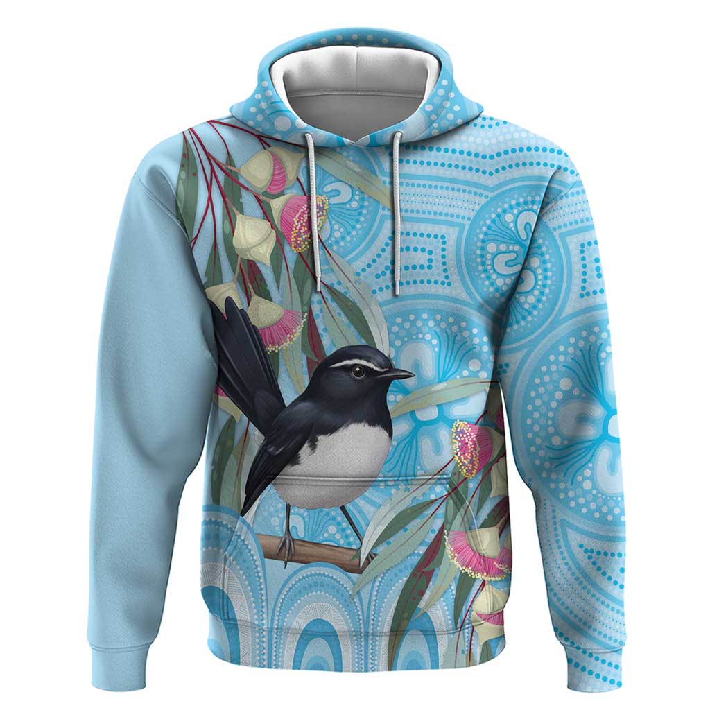 Willie wagtail Australia Hoodie Eucalyptus Blossoms Aboriginal Art - Aussie Hoodie