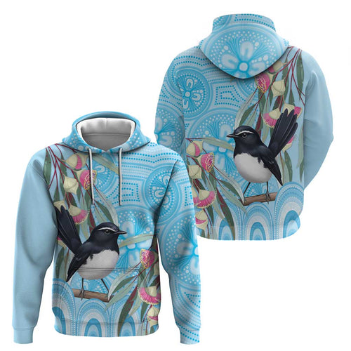 Willie wagtail Australia Hoodie Eucalyptus Blossoms Aboriginal Art - Aussie Hoodie