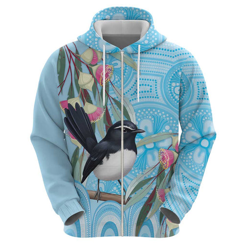 Willie wagtail Australia Hoodie Eucalyptus Blossoms Aboriginal Art - Aussie Hoodie