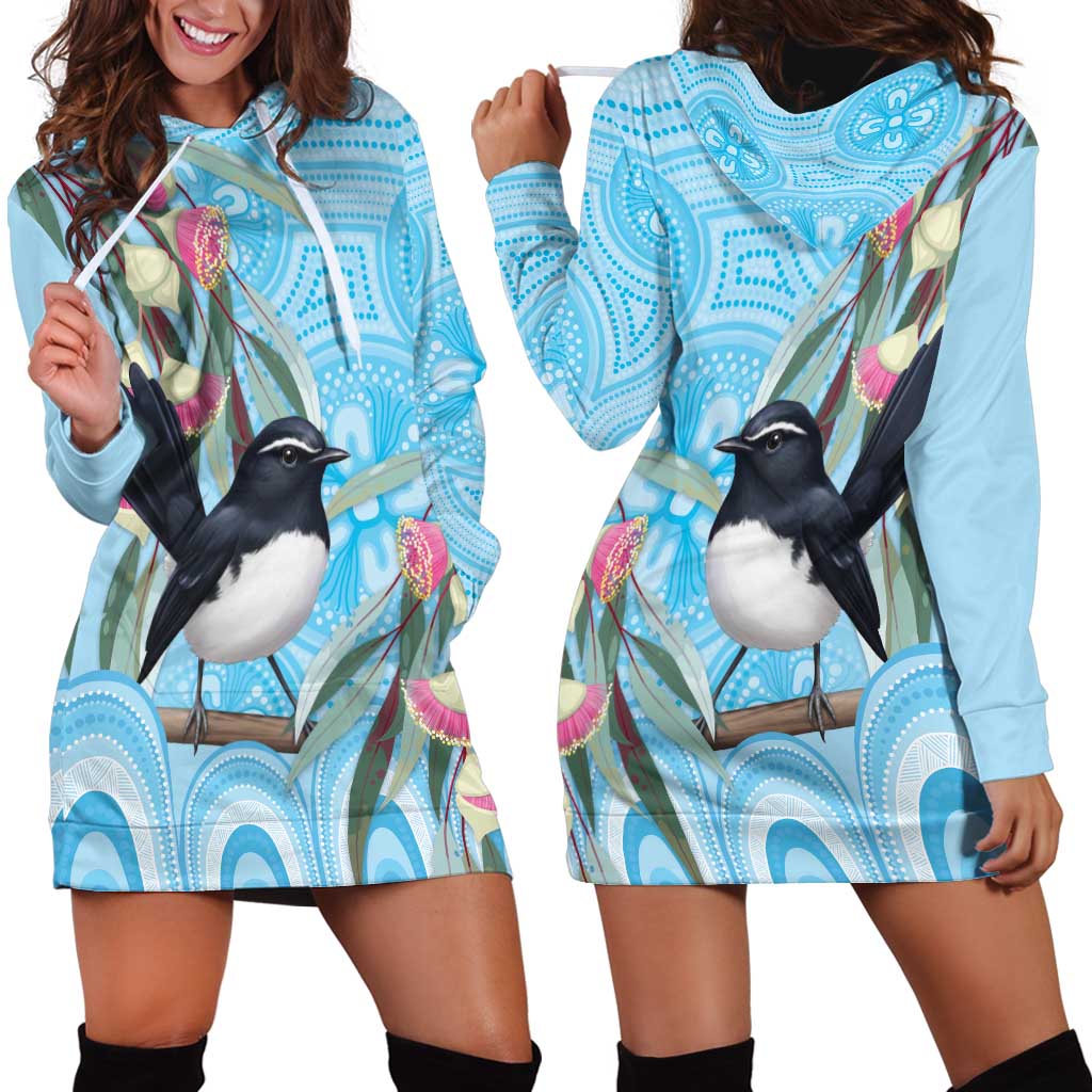 Willie wagtail Australia Hoodie Dress Eucalyptus Blossoms Aboriginal Art - Aussie Hoodie