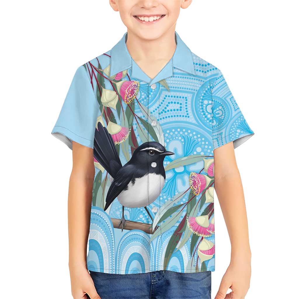 Willie wagtail Australia Kid Hawaiian Shirt Eucalyptus Blossoms Aboriginal Art - Aussie Hoodie