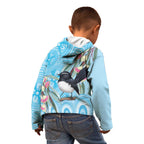 Willie wagtail Australia Kid Hoodie Eucalyptus Blossoms Aboriginal Art - Aussie Hoodie