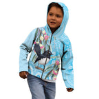 Willie wagtail Australia Kid Hoodie Eucalyptus Blossoms Aboriginal Art - Aussie Hoodie