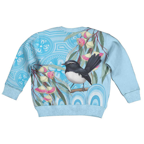 Willie wagtail Australia Kid Ugly Christmas Sweater Eucalyptus Blossoms Aboriginal Art - Aussie Hoodie