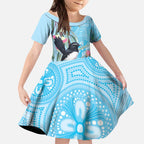 Willie wagtail Australia Kid Short Sleeve Dress Eucalyptus Blossoms Aboriginal Art - Aussie Hoodie