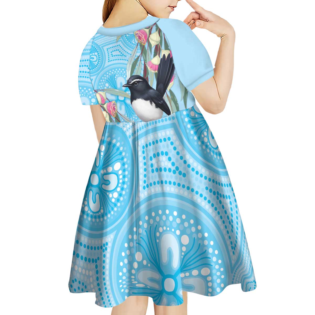Willie wagtail Australia Kid Short Sleeve Dress Eucalyptus Blossoms Aboriginal Art - Aussie Hoodie