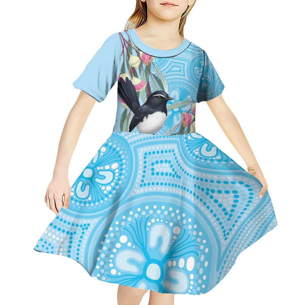 Willie wagtail Australia Kid Short Sleeve Dress Eucalyptus Blossoms Aboriginal Art - Aussie Hoodie