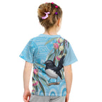 Willie wagtail Australia Kid T Shirt Eucalyptus Blossoms Aboriginal Art - Aussie Hoodie
