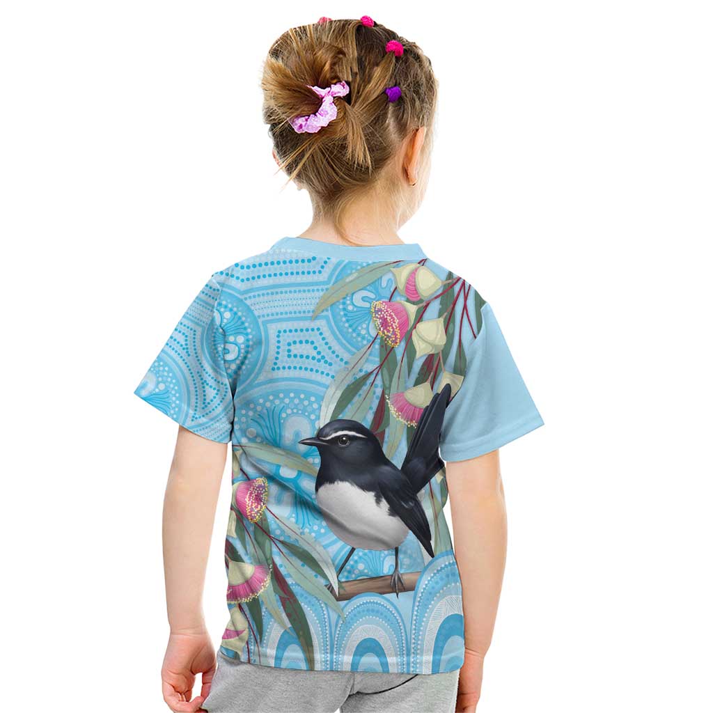 Willie wagtail Australia Kid T Shirt Eucalyptus Blossoms Aboriginal Art - Aussie Hoodie