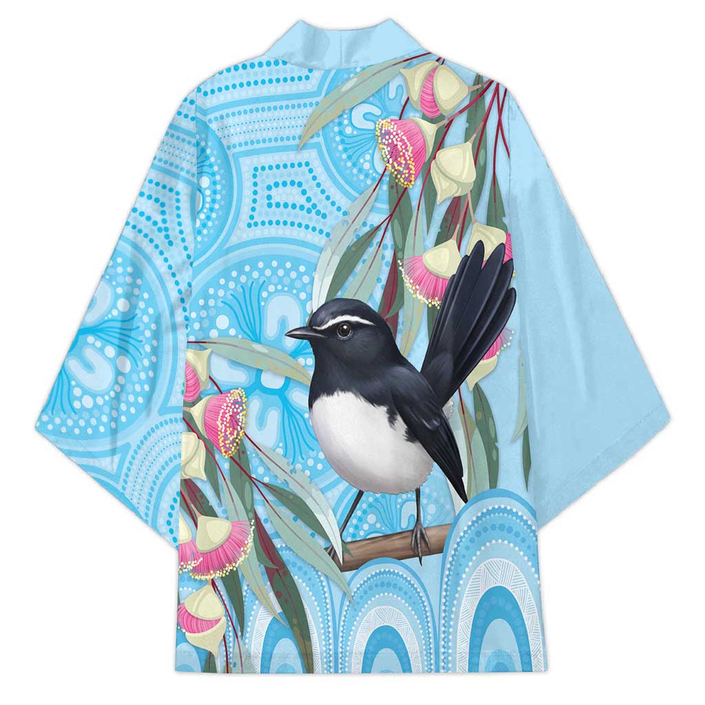 Willie wagtail Australia Kimono Eucalyptus Blossoms Aboriginal Art - Aussie Hoodie