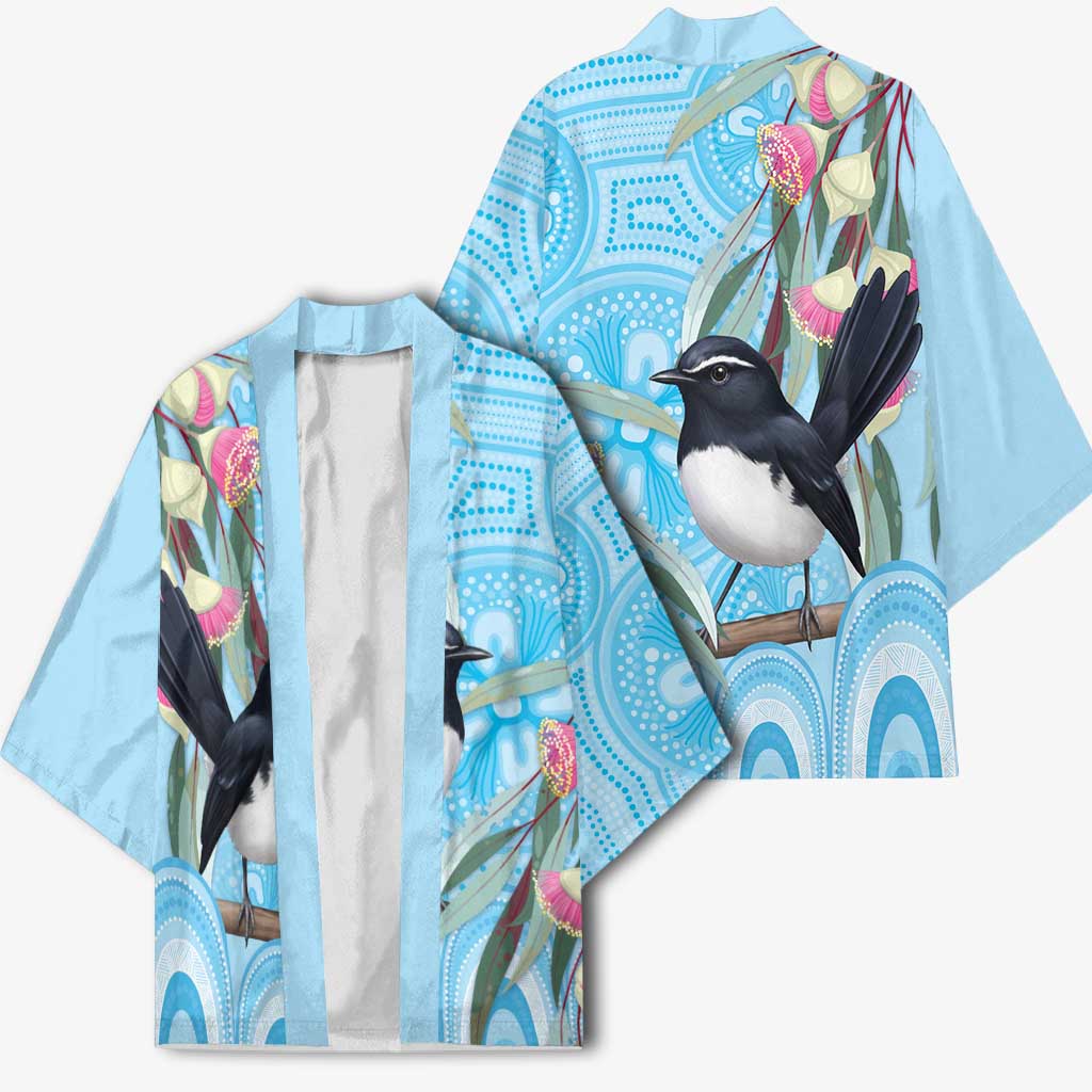 Willie wagtail Australia Kimono Eucalyptus Blossoms Aboriginal Art - Aussie Hoodie