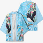 Willie wagtail Australia Kimono Eucalyptus Blossoms Aboriginal Art - Aussie Hoodie