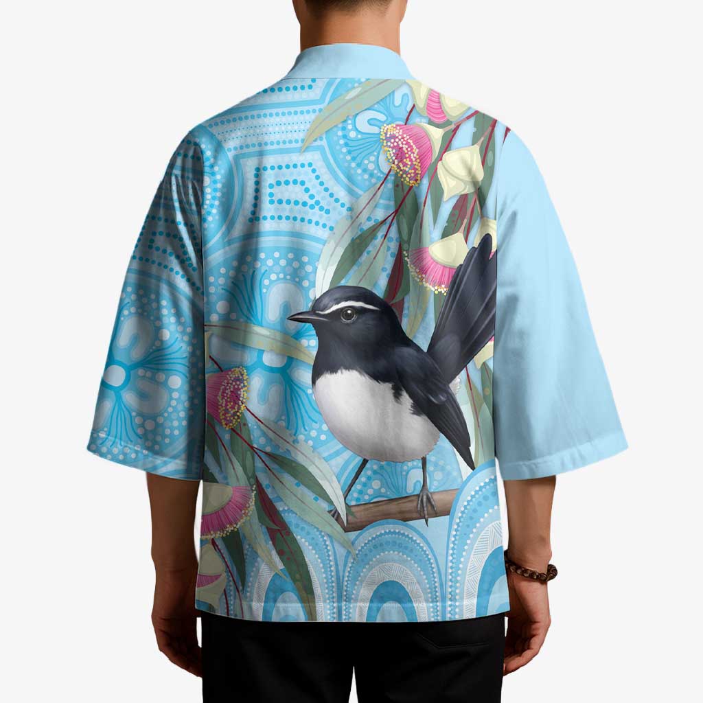 Willie wagtail Australia Kimono Eucalyptus Blossoms Aboriginal Art - Aussie Hoodie