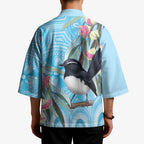 Willie wagtail Australia Kimono Eucalyptus Blossoms Aboriginal Art - Aussie Hoodie