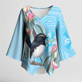 Willie wagtail Australia Kimono Sleeve Blouse Eucalyptus Blossoms Aboriginal Art - Aussie Hoodie