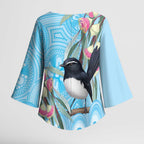 Willie wagtail Australia Kimono Sleeve Blouse Eucalyptus Blossoms Aboriginal Art - Aussie Hoodie