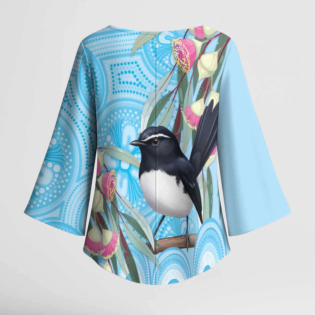 Willie wagtail Australia Kimono Sleeve Blouse Eucalyptus Blossoms Aboriginal Art - Aussie Hoodie