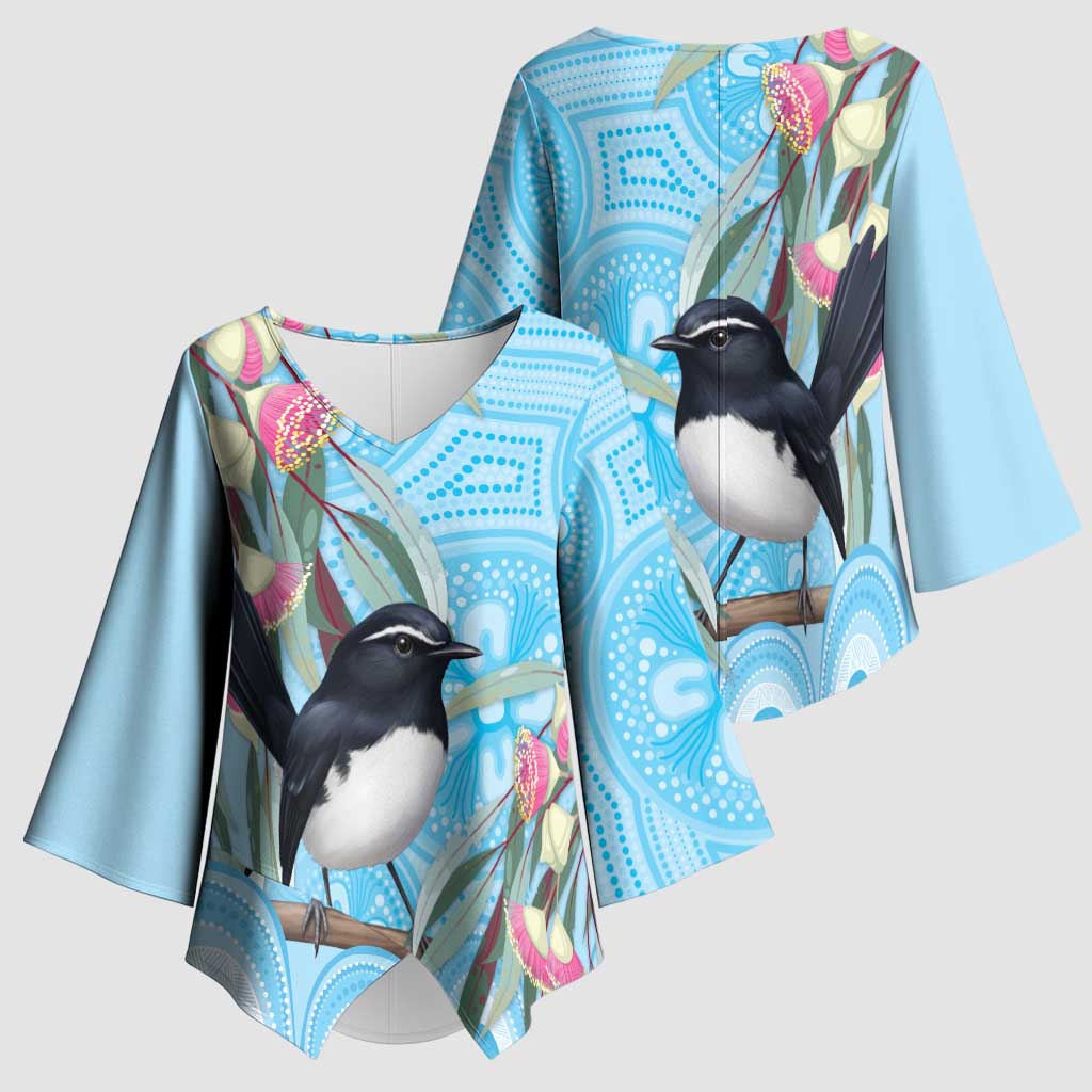 Willie wagtail Australia Kimono Sleeve Blouse Eucalyptus Blossoms Aboriginal Art - Aussie Hoodie