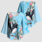 Willie wagtail Australia Kimono Sleeve Blouse Eucalyptus Blossoms Aboriginal Art - Aussie Hoodie