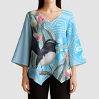 Willie wagtail Australia Kimono Sleeve Blouse Eucalyptus Blossoms Aboriginal Art - Aussie Hoodie