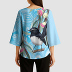 Willie wagtail Australia Kimono Sleeve Blouse Eucalyptus Blossoms Aboriginal Art - Aussie Hoodie