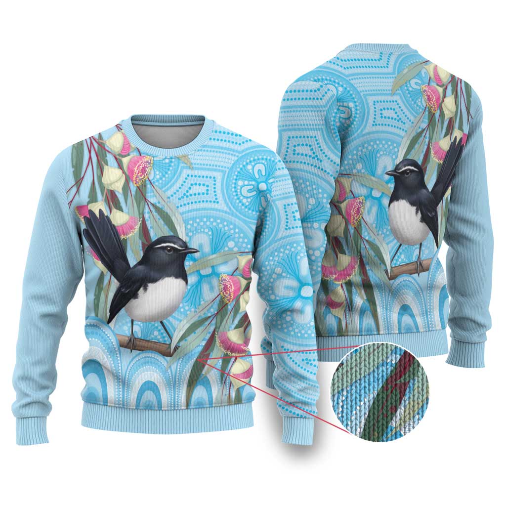 Willie wagtail Australia Ugly Christmas Sweater Eucalyptus Blossoms Aboriginal Art - Aussie Hoodie
