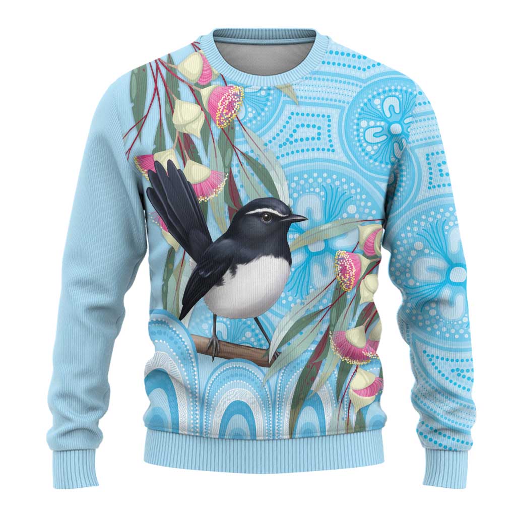 Willie wagtail Australia Ugly Christmas Sweater Eucalyptus Blossoms Aboriginal Art - Aussie Hoodie
