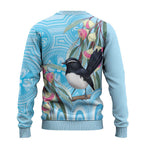 Willie wagtail Australia Ugly Christmas Sweater Eucalyptus Blossoms Aboriginal Art - Aussie Hoodie