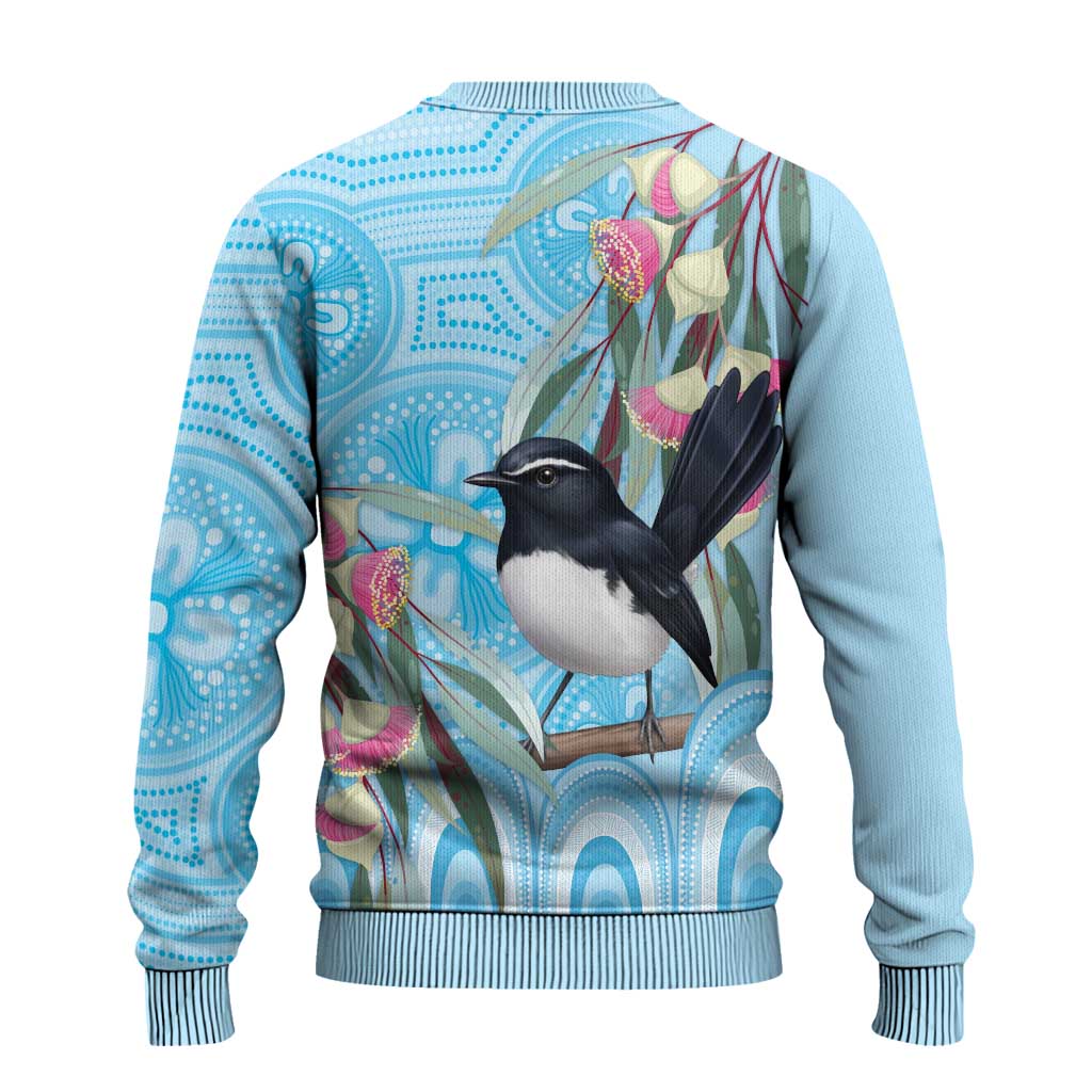 Willie wagtail Australia Ugly Christmas Sweater Eucalyptus Blossoms Aboriginal Art - Aussie Hoodie