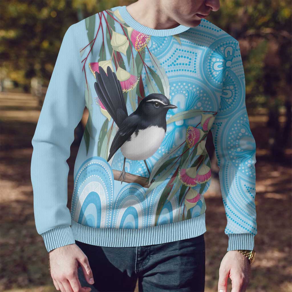 Willie wagtail Australia Ugly Christmas Sweater Eucalyptus Blossoms Aboriginal Art - Aussie Hoodie