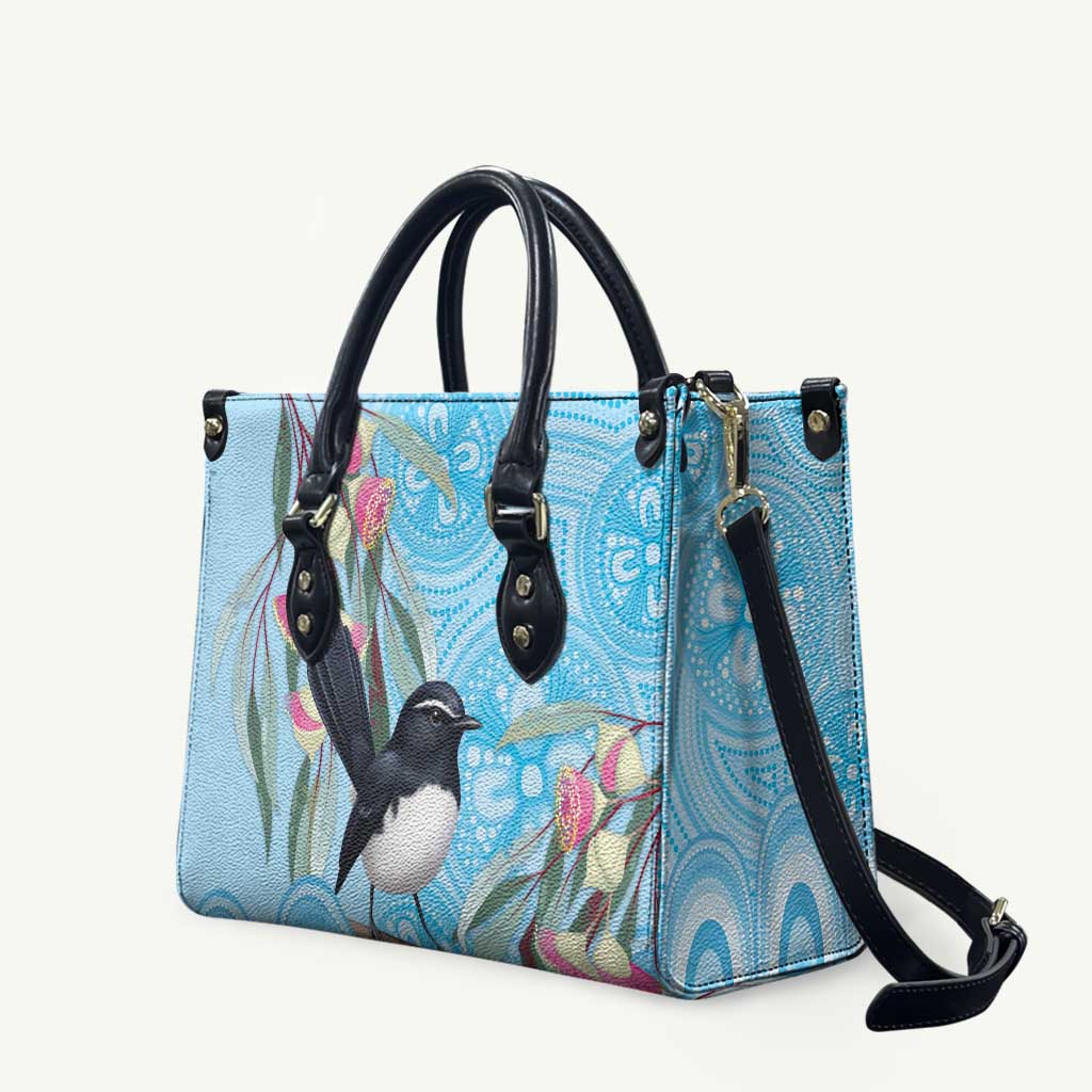 Willie wagtail Australia Leather Bag Eucalyptus Blossoms Aboriginal Art - Aussie Hoodie