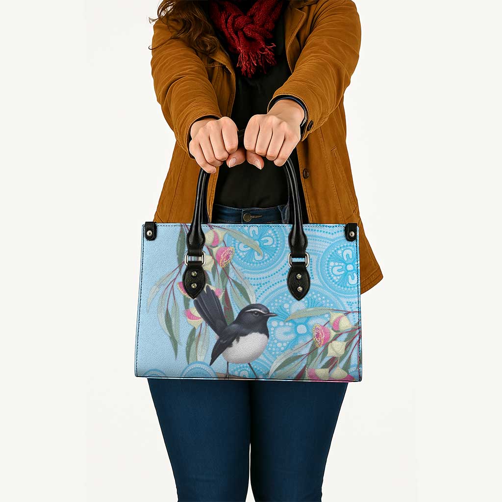 Willie wagtail Australia Leather Bag Eucalyptus Blossoms Aboriginal Art - Aussie Hoodie
