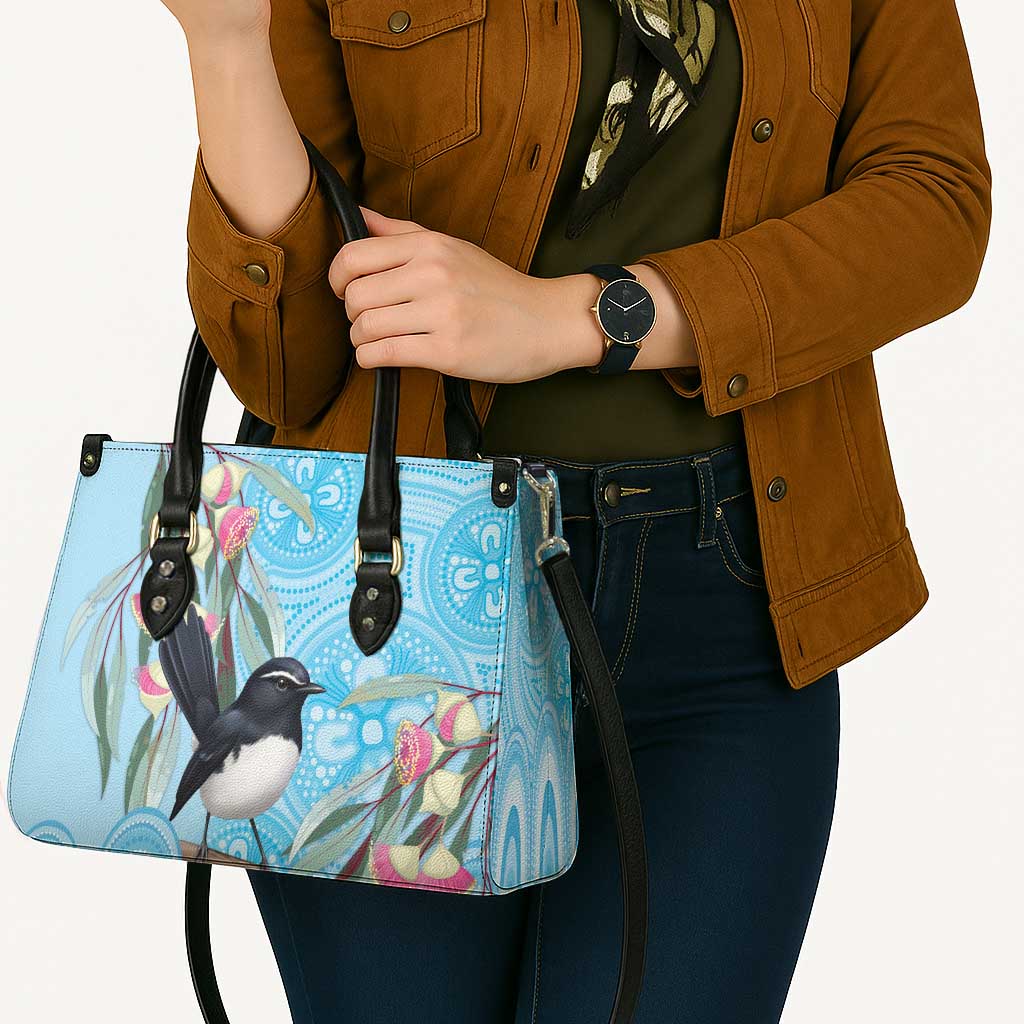 Willie wagtail Australia Leather Bag Eucalyptus Blossoms Aboriginal Art - Aussie Hoodie