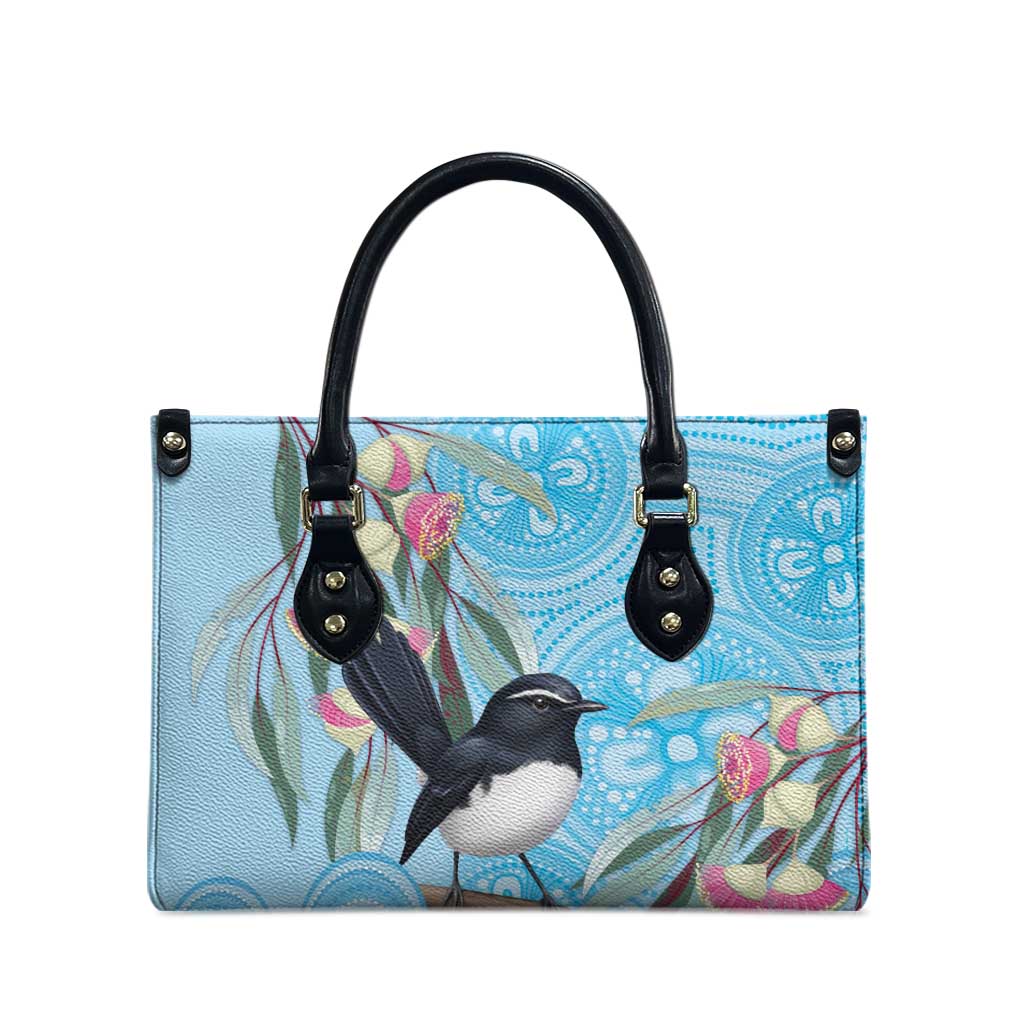 Willie wagtail Australia Leather Bag Eucalyptus Blossoms Aboriginal Art - Aussie Hoodie